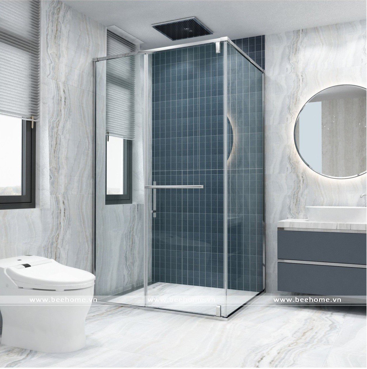 Cabin tắm kính 90 độ màu bạc