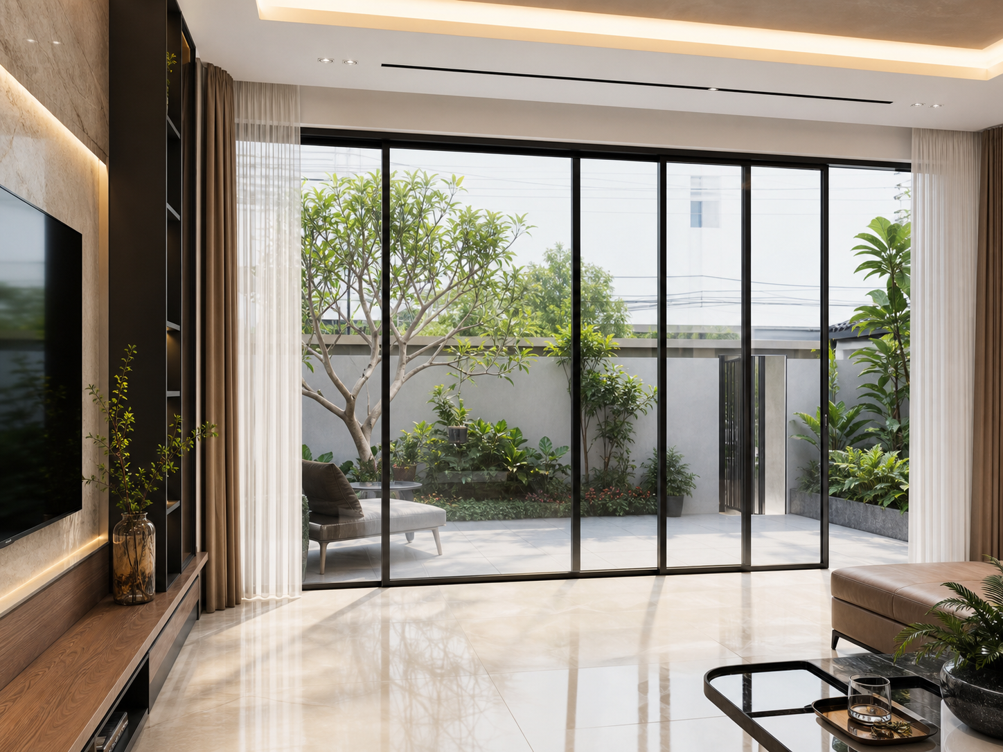 Cửa lùa slim nhôm kính cho nhà phố