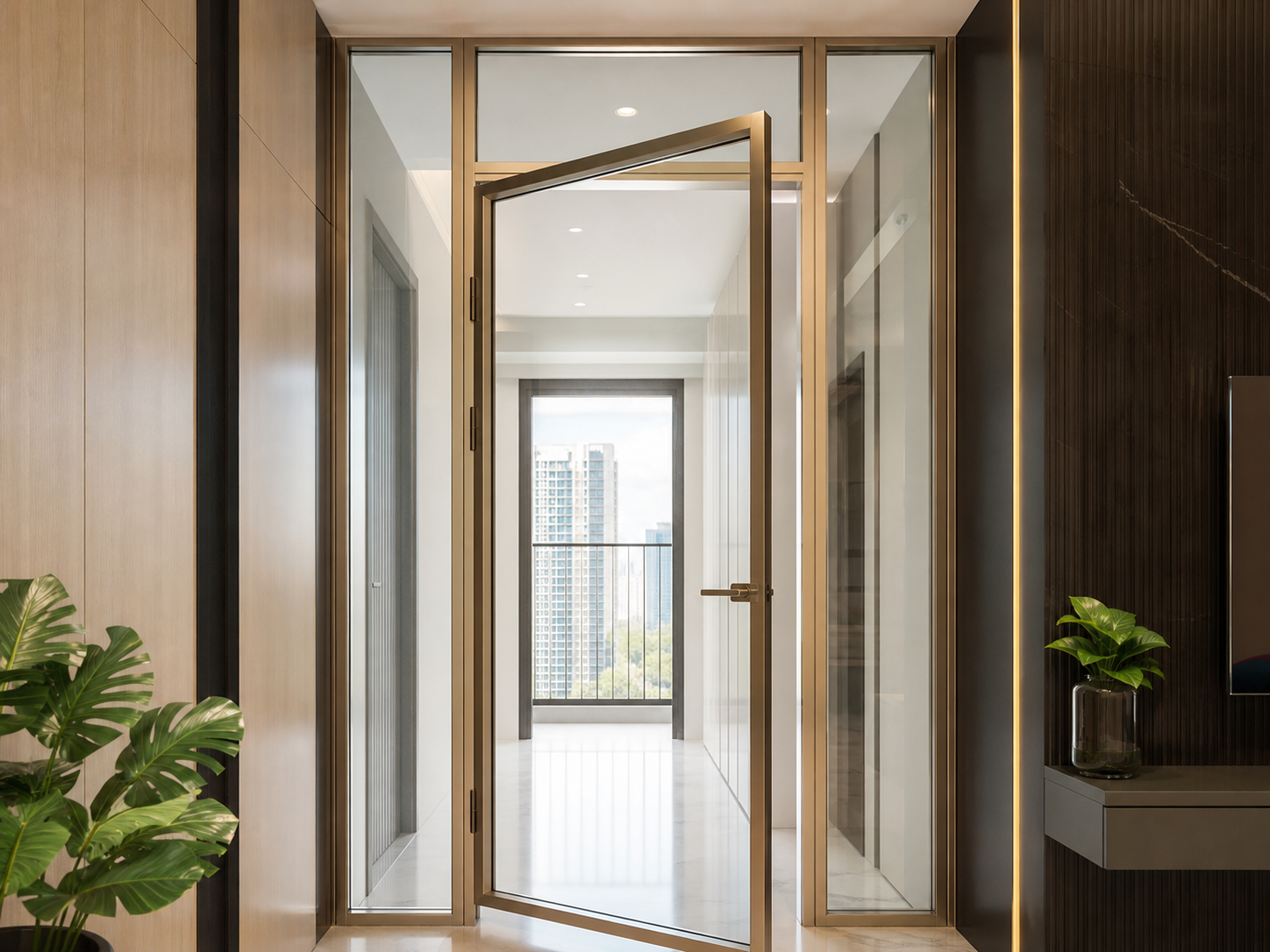 Cửa mở slim nhôm kính cho căn hộ