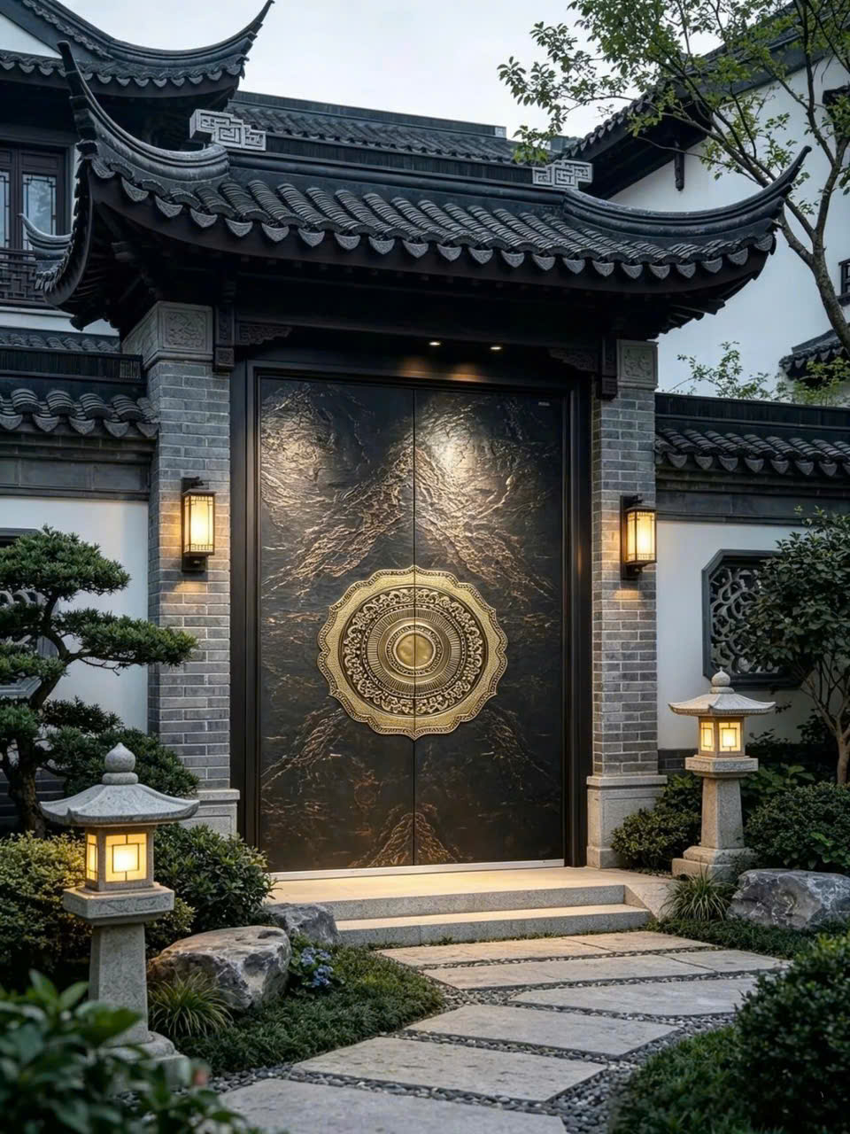 Cửa chính biệt thự tân cổ điển đen gold